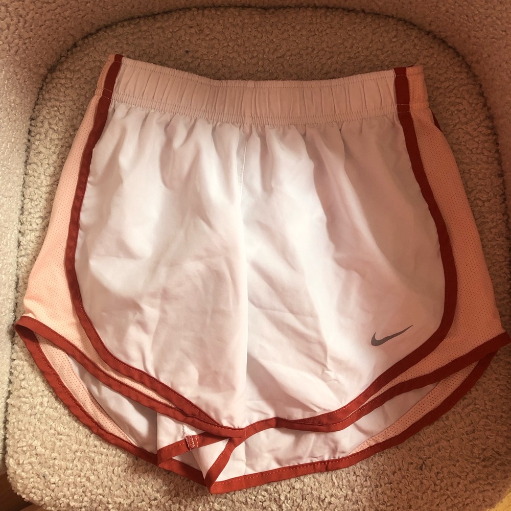 Nike White and Rust Athletic Running Shorts